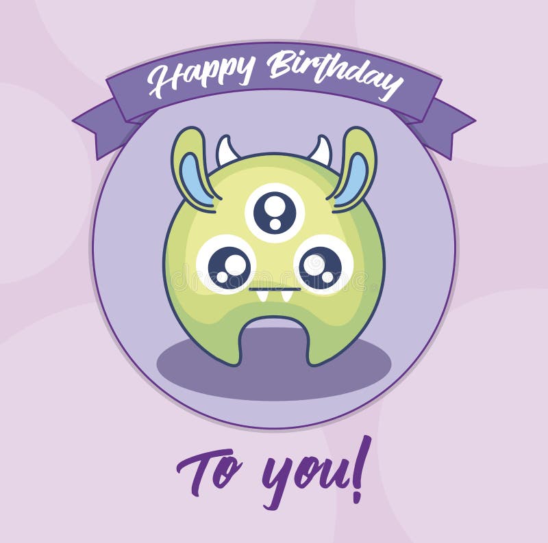 Download Birthday Card With Cute Monster And Ribbon Stock Vector ...