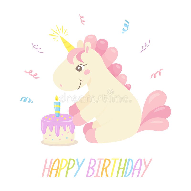 Birthday Card with Cute Unicorn and Cake. Stock Vector - Illustration of  fantasy, fairy: 226014313