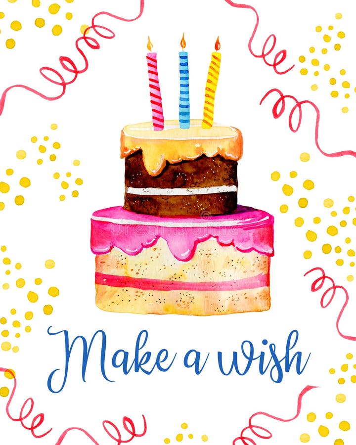 Birthday Card Design Template with Cake, Candles, Decorations. Title ...