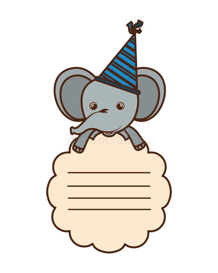  Tarjeta DE Cumpleaños Y Elefante Con Sombrero Fiesta Vector