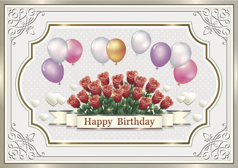 Birthday Card With A Flowers And Balloons Stock Vector Illustration of roses, parents 107582927