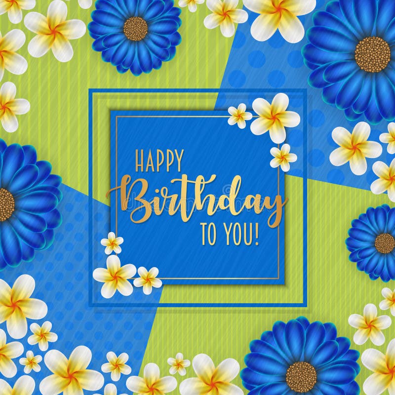 Birthday Card with Frame Decorated with Flowers and Vintage Retro ...