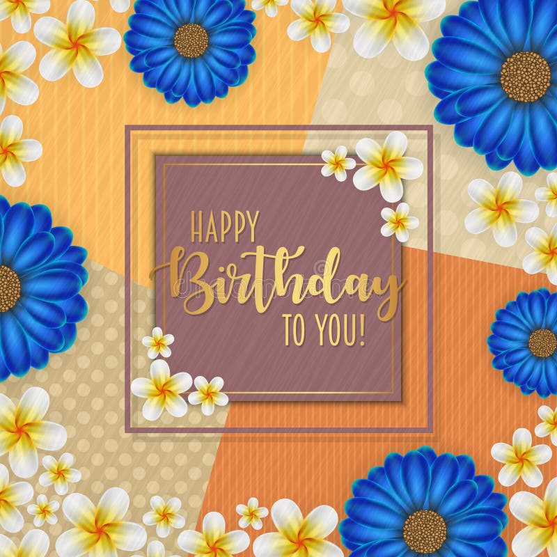 Birthday Card with Frame Decorated with Flowers and Vintage Retro ...