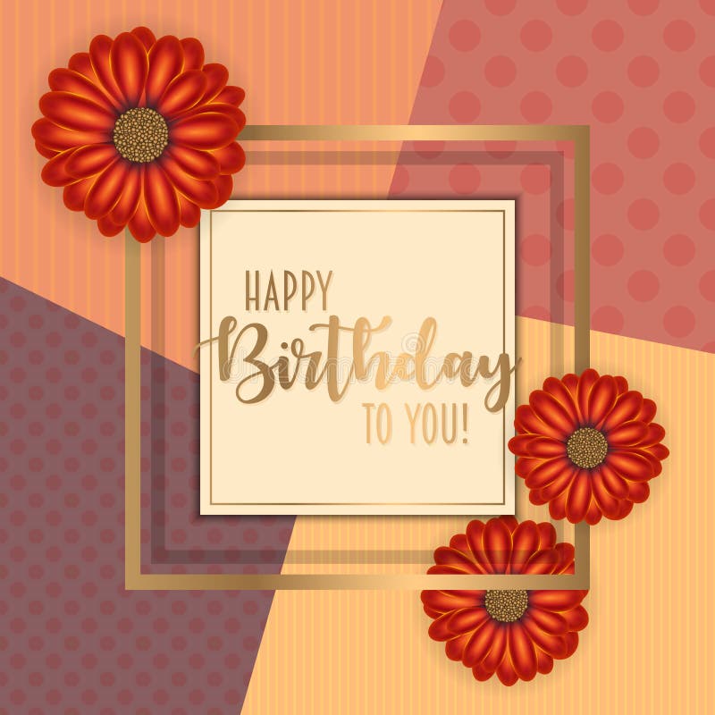 Birthday Card with Frame Decorated with Flowers and Vintage Retro ...