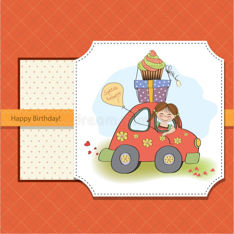 Birthday Card With Funny Little Girl Stock Illustration - Illustration ...