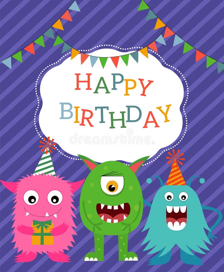 Cute Little Monsters Birthday Party Stock Vector - Illustration of ...