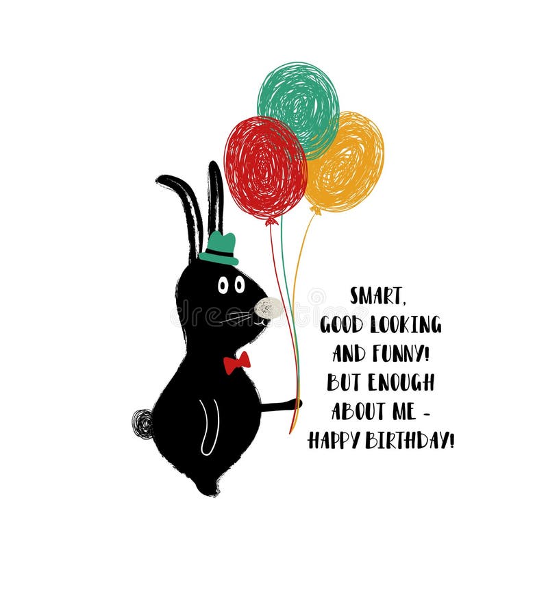 Birthday Card with Funny Rabbit. Stock Vector - Illustration of holding,  kids: 128004394