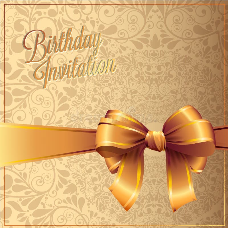 Birthday Card with Gold Ribbon Vector Design Stock Vector ...