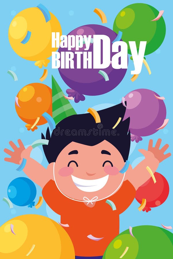 Birthday Card with Little Boy Celebrating Stock Vector - Illustration ...