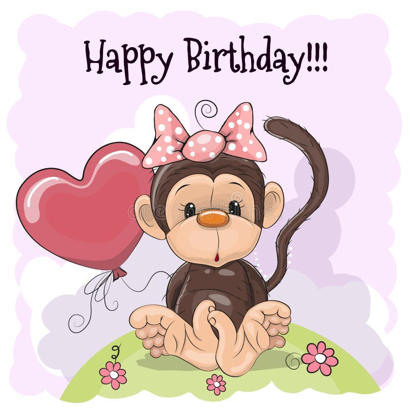 Birthday card with Monkey stock vector. Illustration of baby 78660291