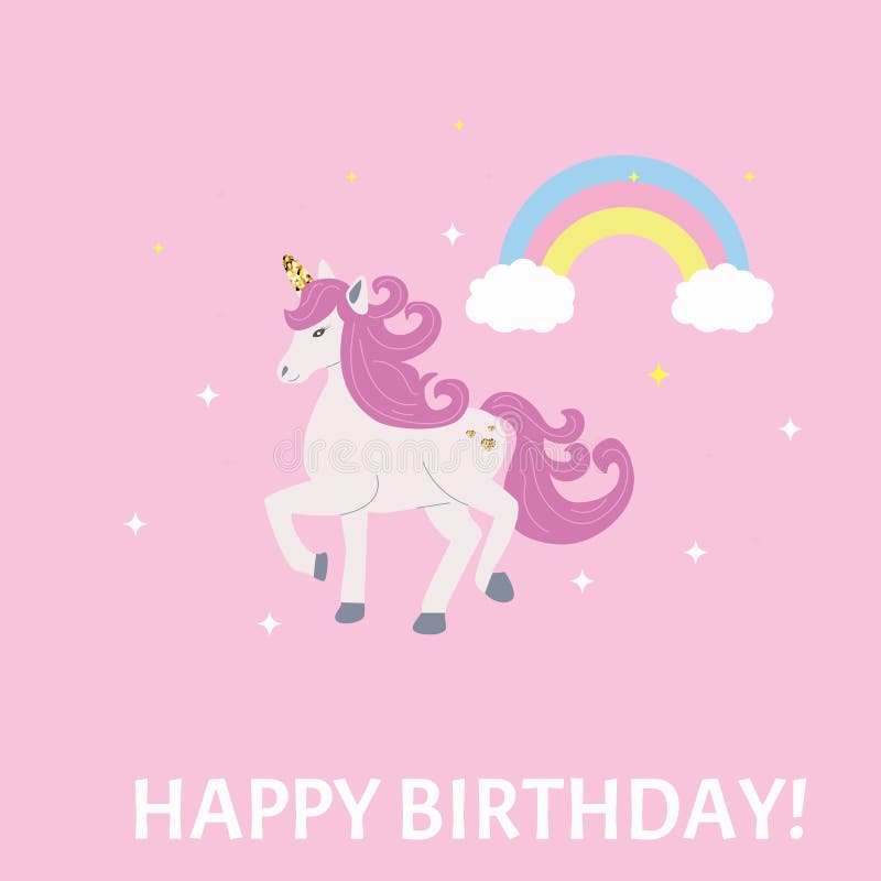Birthday Card Unicorn on a Rainbow Background Stock Illustration