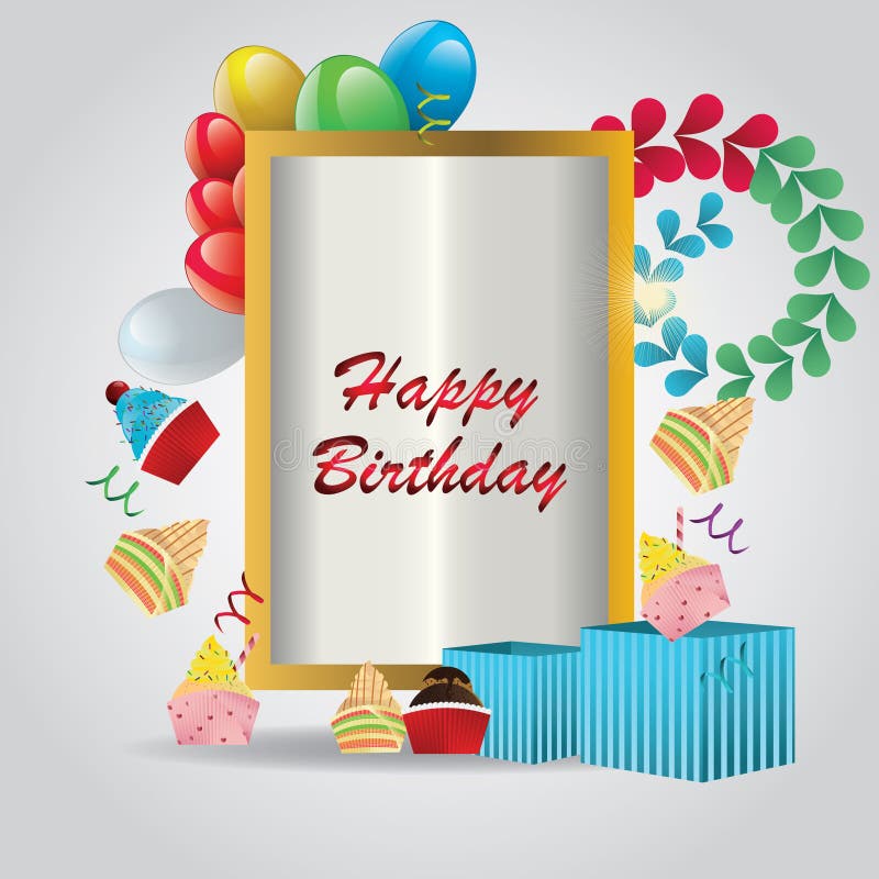 Birthday Card with Party Hat. Vector Illustration Decorative Design