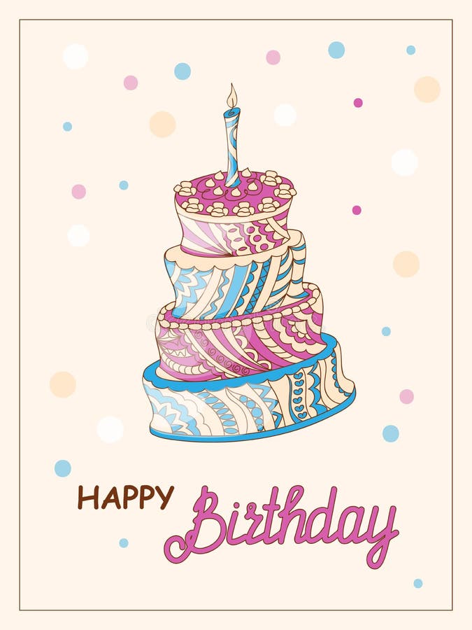 Birthday Card with Zen Cake Stock Vector - Illustration of handwritten ...