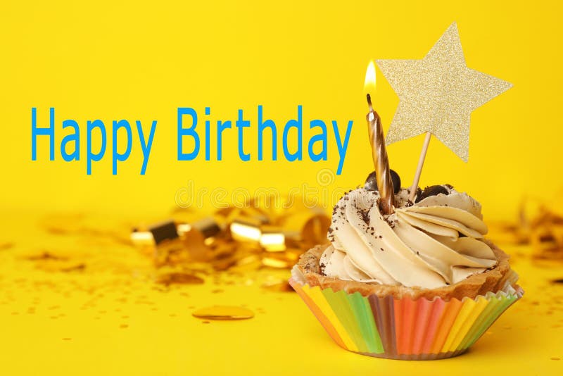 Birthday Cupcake with Candle and Text Happy Birthday on Background Stock  Photo - Image of friend, brother: 168752440