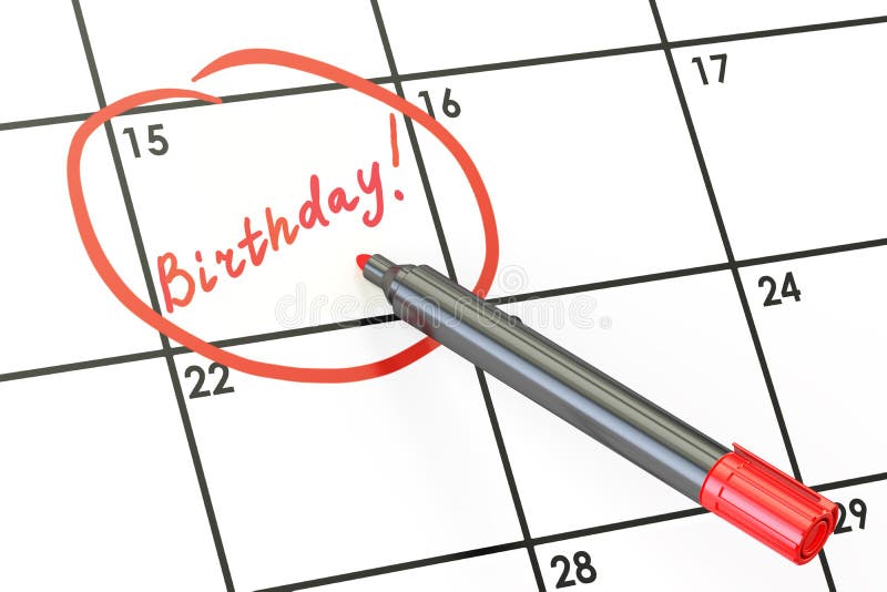 Birthday Date on Calendar Concept, 3D Rendering Stock Illustration