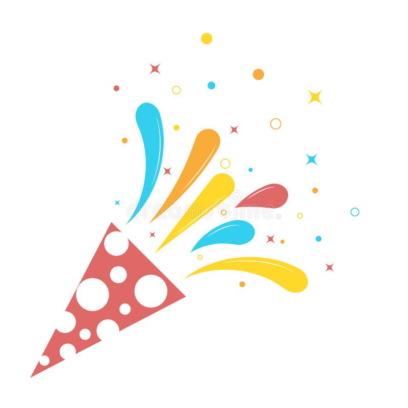 Birthday exploding party met ster, linten, gestript papier Kop met serpantin exploderen