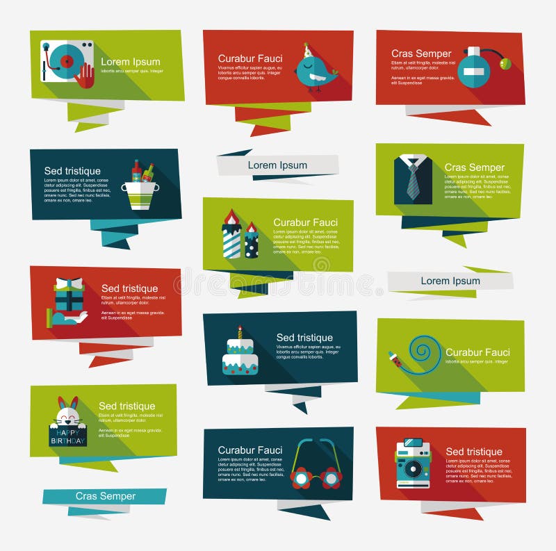 Birthday Flat Banner Background Set,eps10 Stock Vector - Illustration