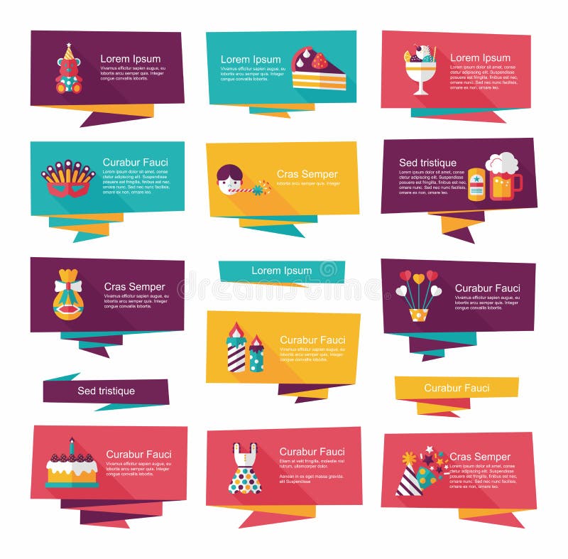 Birthday Flat Banner Background Set,eps10 Stock Vector - Illustration