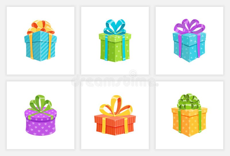 Gift boxes Vector, svg presents. Set of 10 presents and stars