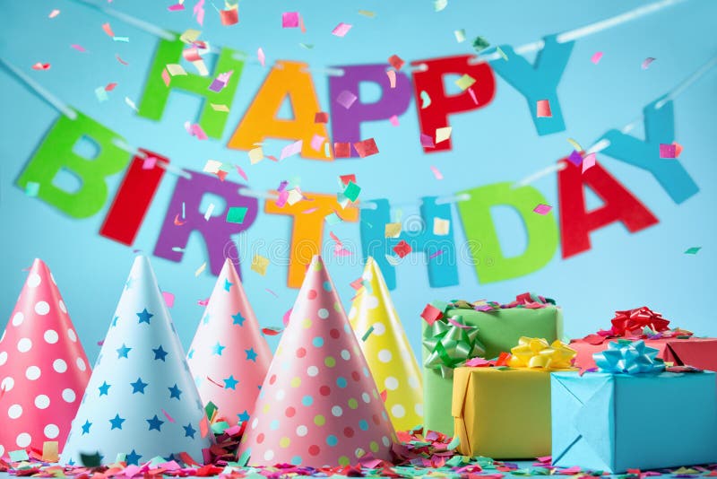 Birthday gift boxes with paper confetti royalty free stock photo Birthday gift boxes with paper confetti royalty free stock photo