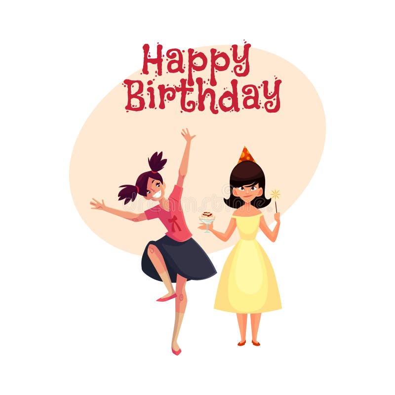 Birthday Girl and Her Friend Dancing at Party, Having Fun Stock Vector -  Illustration of girl, cartoon: 90935697