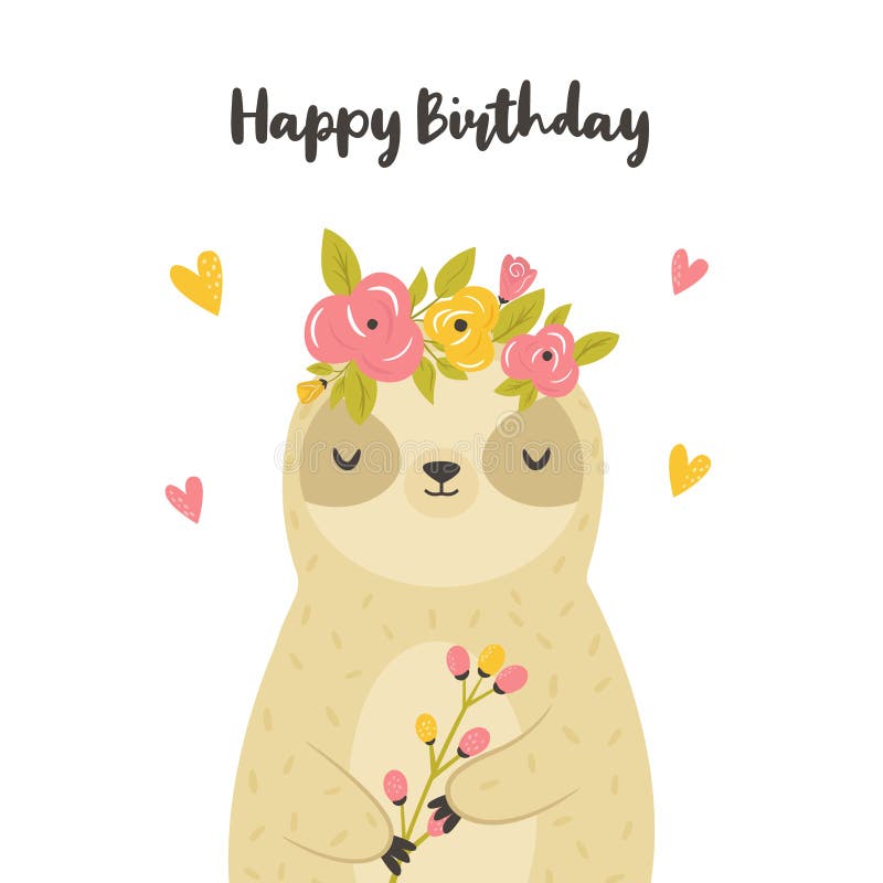 Download Birthday Greeting Card With Cute Sloth Stock Vector ...