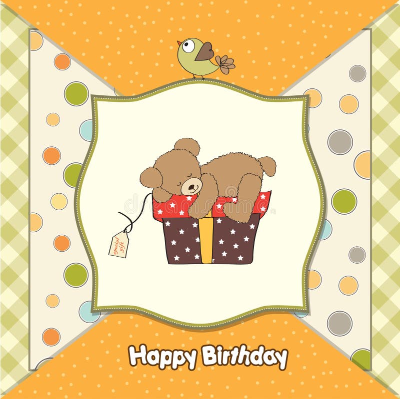 Birthday Greeting Card with Teddy Bear Stock Vector - Illustration of ...