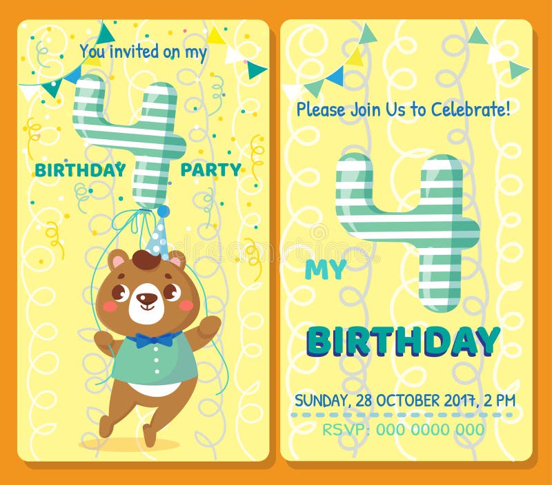 Birthday invitation card with cute animal. vector illustration Birthday invitation card with cute animal. vector illustration