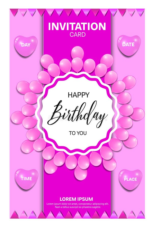 BIRTHDAY INVITATION CARD with PINK COLORS Stock Vector - Illustration ...