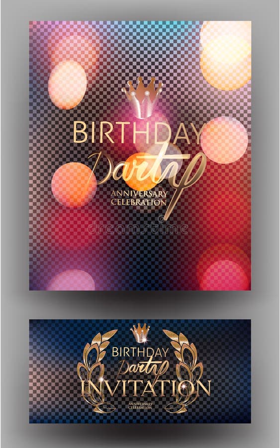 Birthday Invitation Cards With Golden Design Elements And Bokeh
