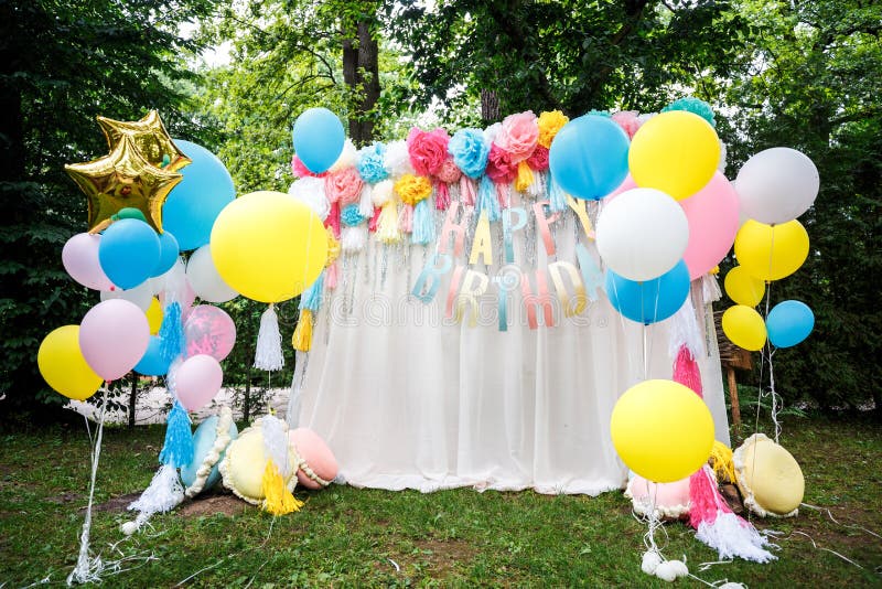 Birthday party decor balloons stock photo Birthday party decor balloons stock photo
