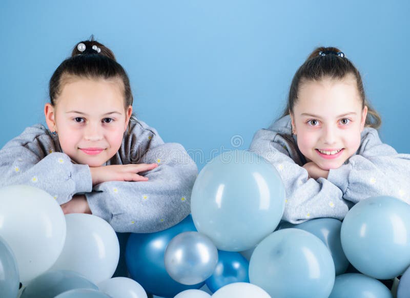 Birthday party. Happiness and cheerful moments. Carefree childhood. Sisters organize home party. Having fun concept stock photography Birthday party. Happiness and cheerful moments. Carefree childhood. Sisters organize home party. Having fun concept stock photography