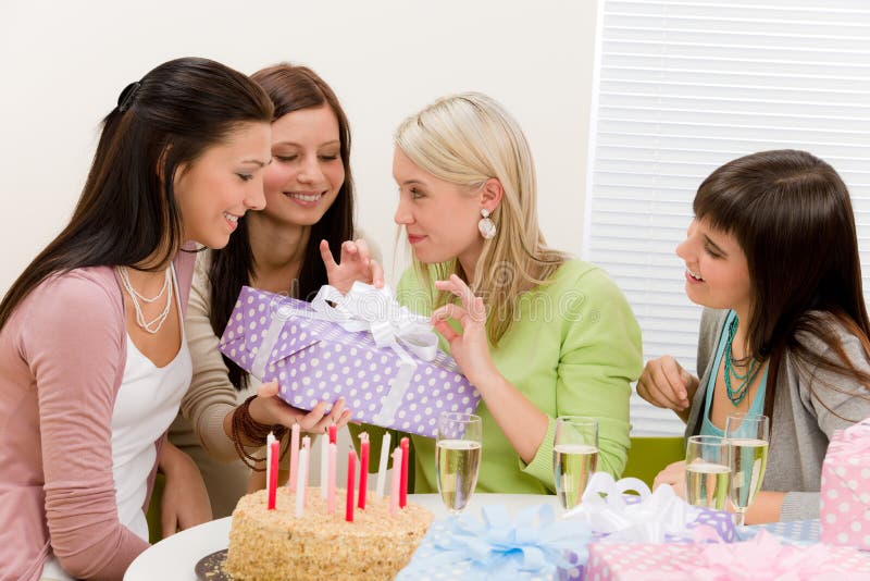 Birthday party - happy woman getting present royalty free stock image Birthday party - happy woman getting present royalty free stock image