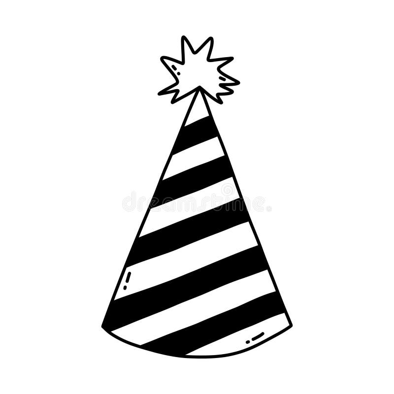 birthday party hat star above sketch cone christmas cap cute decoration simple vector black doodle hand drawn outline 281544256