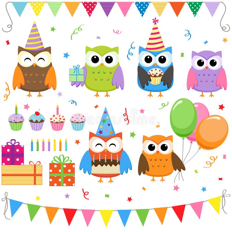 Birthday Party owls stock illustration Birthday Party owls stock illustration