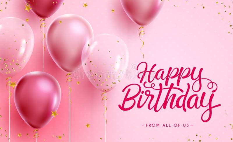 Birthday Pink Balloons Vector Design. Happy Birthday Greeting Text with ...