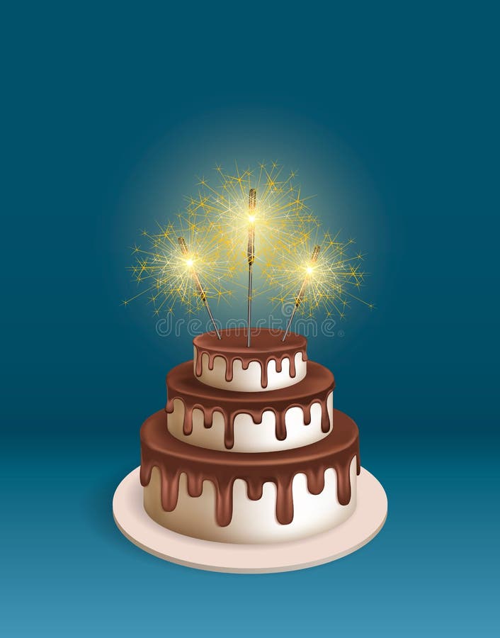 Birthday Realistic 3d Cake with Sparkler. Stock Vector - Illustration ...