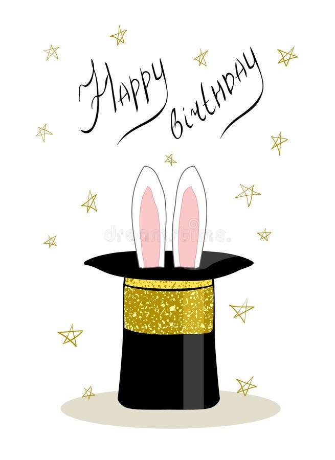 Birthday Surprise Greeting Card Flat Isolated Wizard Black Cylinder Hat With The Bunny Rabbit Ears Stock Vector Illustration Of Hare Golden Birthday Surprise Greeting Card Flat Isolated Wizard Black Cylinder Hat With The Bunny Rabbit Ears Stock Vector Illustration Of Hare Golden