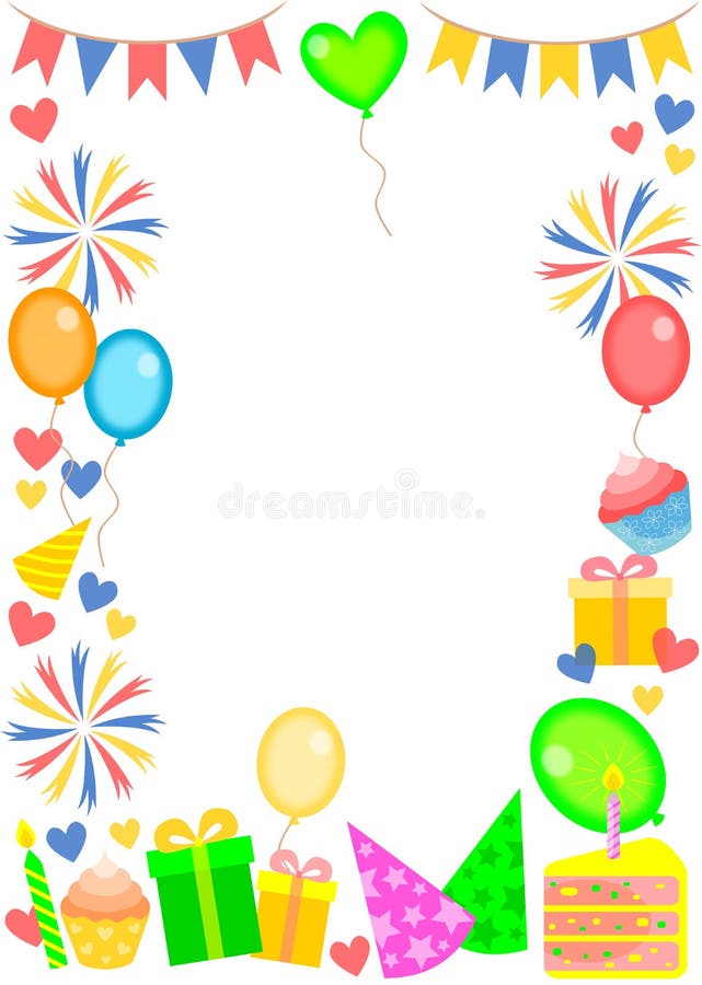 Birthday. Vertical Frame with Funny Symbols Stock Photo - Illustration ...