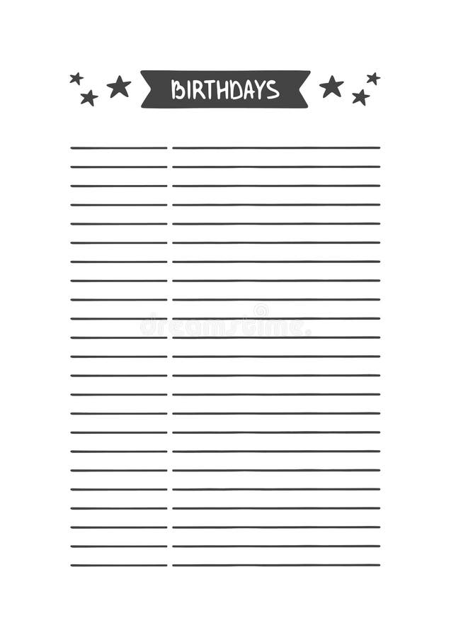 Birthdays. Vector Template for Agenda, Planner and Other Stationery