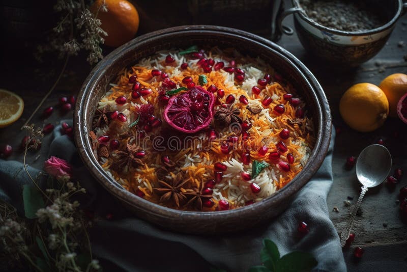 Biryani, Flavorful Rice Dish Spiced Meat (often Lamb or Beef) Food for
