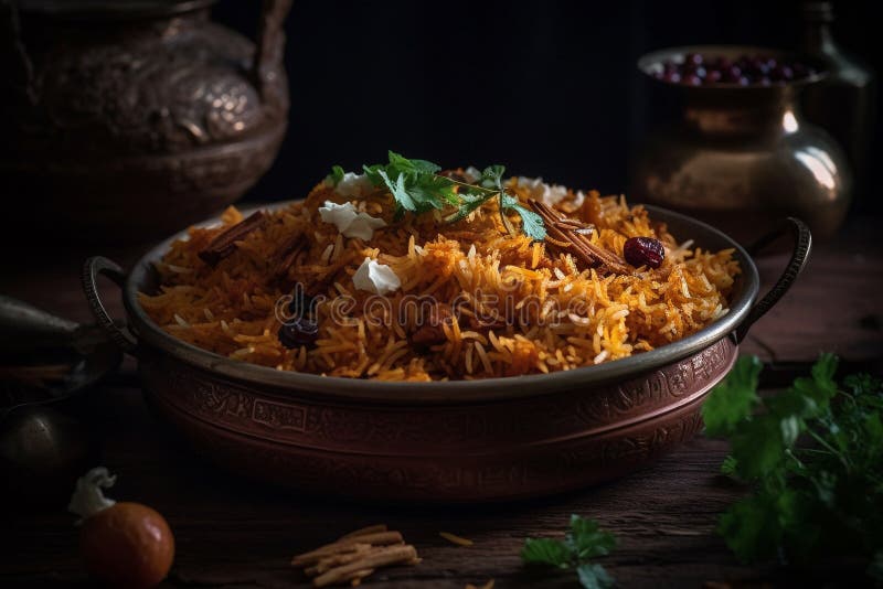 Biryani, Flavorful Rice Dish Spiced Meat (often Lamb or Beef) Food for