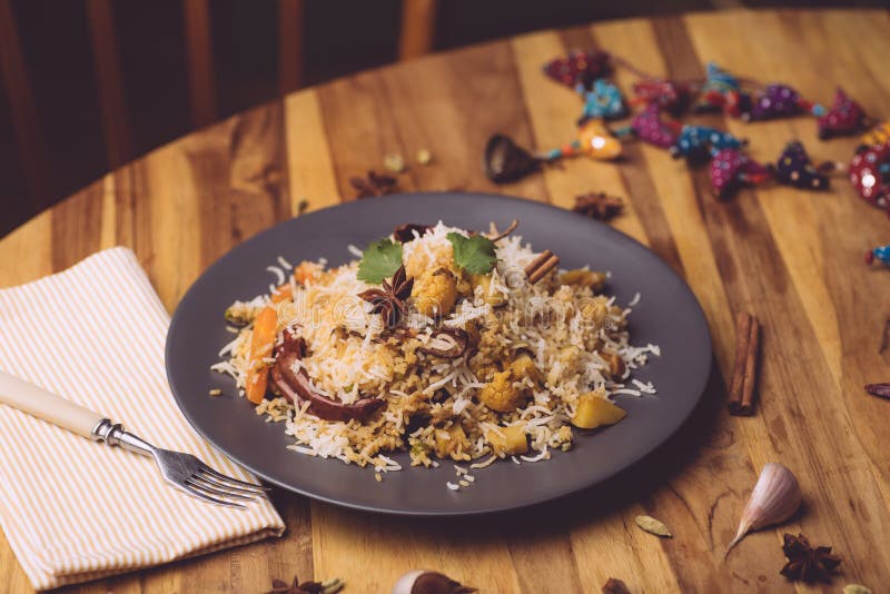 Biryani Rice Vegetable Biryani. Indian Basmati Rice, Curry Vegetables