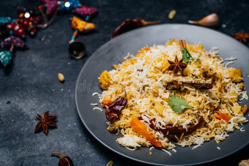Biryani Rice Vegetable Biryani. Indian Basmati Rice, Curry Vegetables
