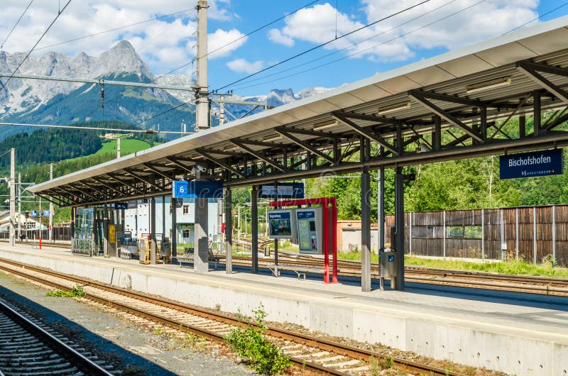 Train Station Platform in Bischofshofen, a Town in Austria, an