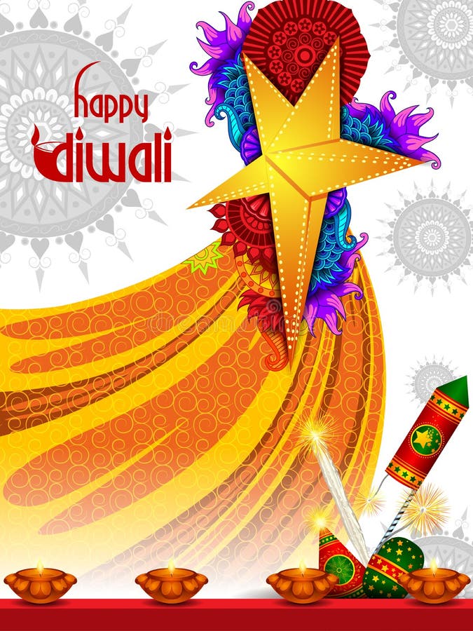 Biscoito colorido do fogo com o diya decorado para a celebração feliz do feriado do festival de Diwali do fundo do cumprimento da ilustração royalty free Biscoito colorido do fogo com o diya decorado para a celebração feliz do feriado do festival de Diwali do fundo do cumprimento da ilustração royalty free