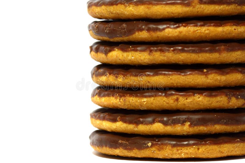 Photograph of chocolate biscuits stacked. Photograph of chocolate biscuits stacked.