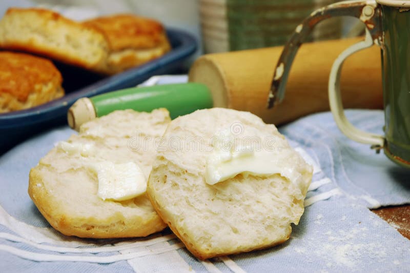 Homemade buttermilk biscuits in a vintage kitchen. Homemade buttermilk biscuits in a vintage kitchen