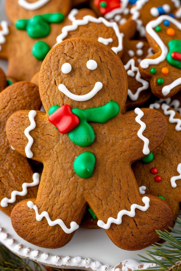 Biscotti a base di pan di zenzero vibranti su piastra, poco vischiati per dolci freschi illustrazione vettoriale