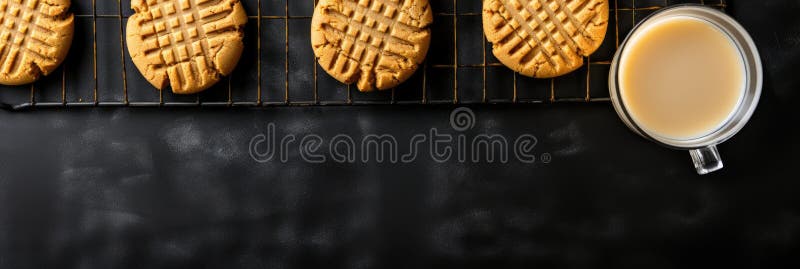 Biscotti classici al burro di arachidi fresco con vetro al latte. illustrazione vettoriale